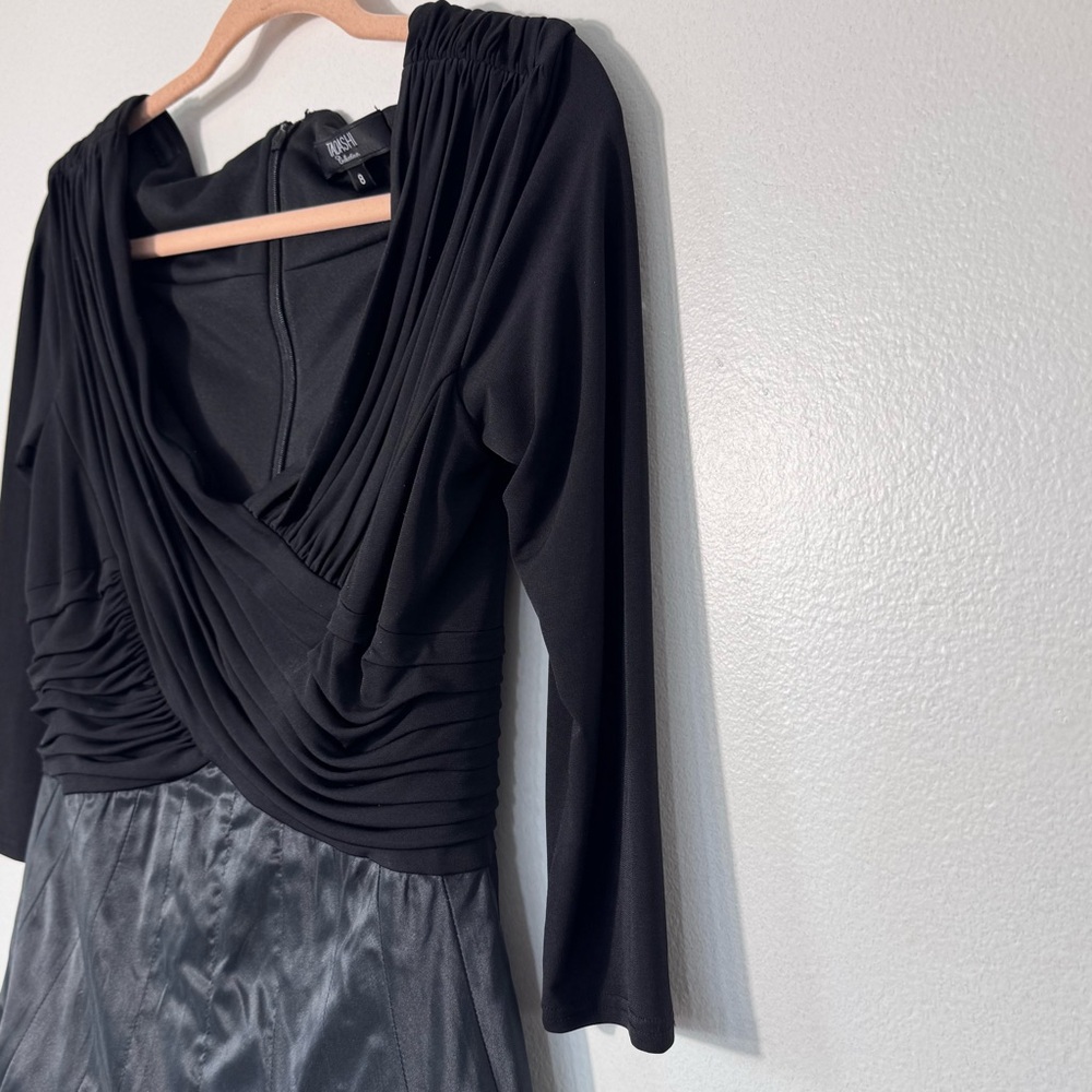 Tadashi Shoji Elegant Black Ruched Bodice Fit & Flare Silk Cocktail Dress Sz 8 - Picture 10 of 11